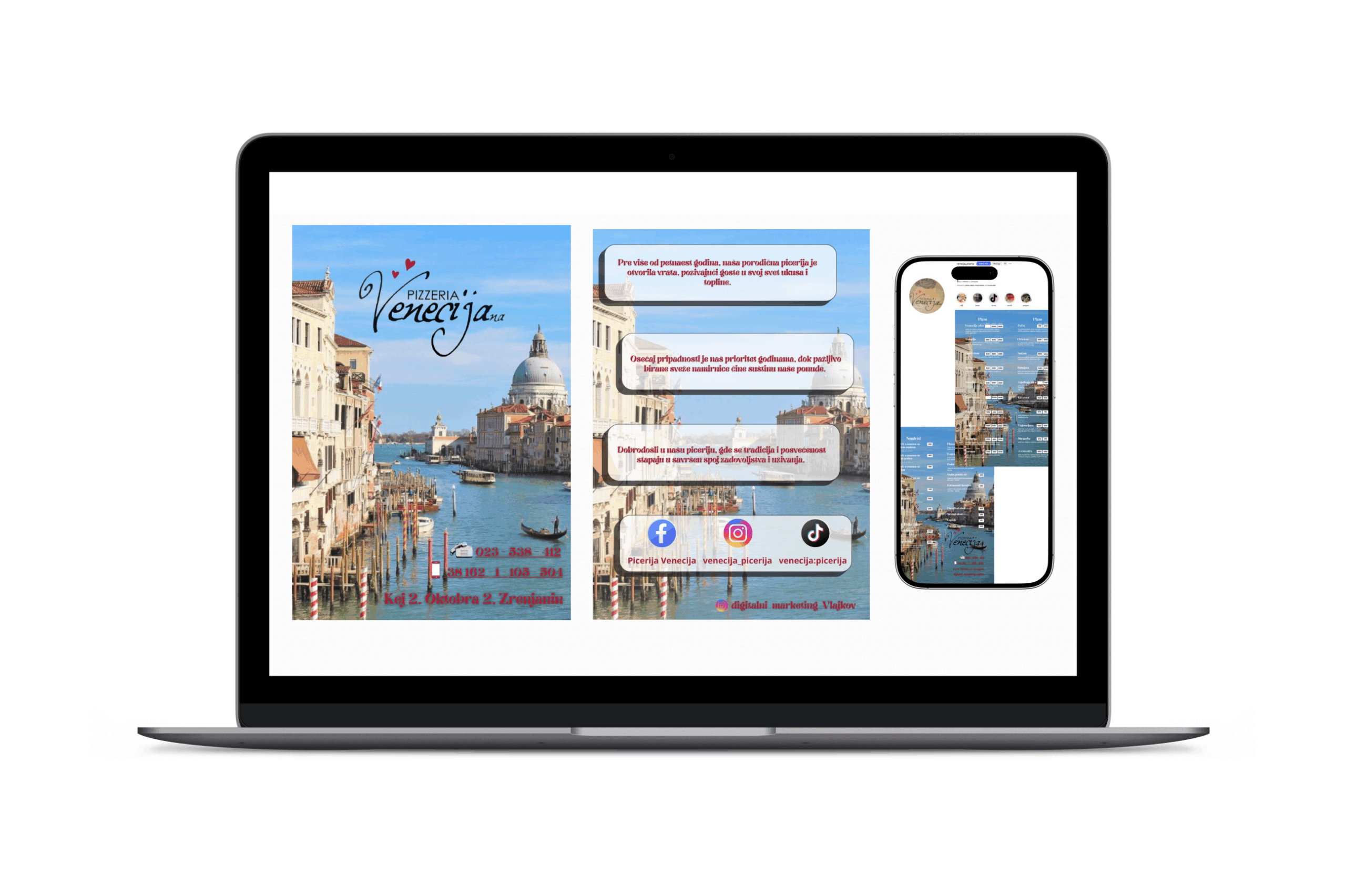 venecija picerija iz zrenjanina digitalni marketing vlajkov dizajn jelovnika i flyera (flajera)